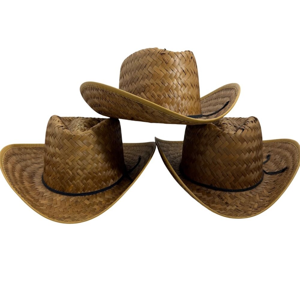 THREE Straw Diamond Crown Cowboy/Cowgirl Western Farm Hat Made In Mexico Unisex